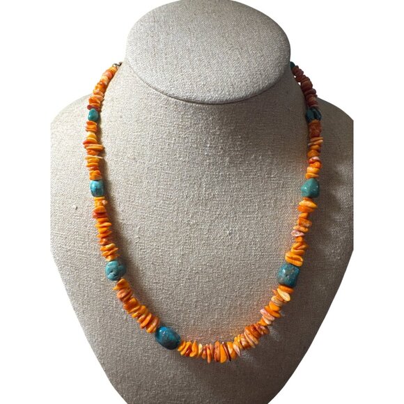 Jay King Sterling Silver Spiny Oyster Turquoise Nugget Necklace Southwestern - Picture 1 of 9